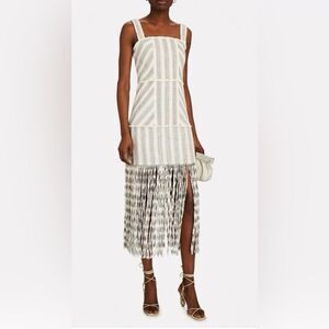 Alexis Lizzi Cotton Striped Fringe Midi Dress Striped Size Medium